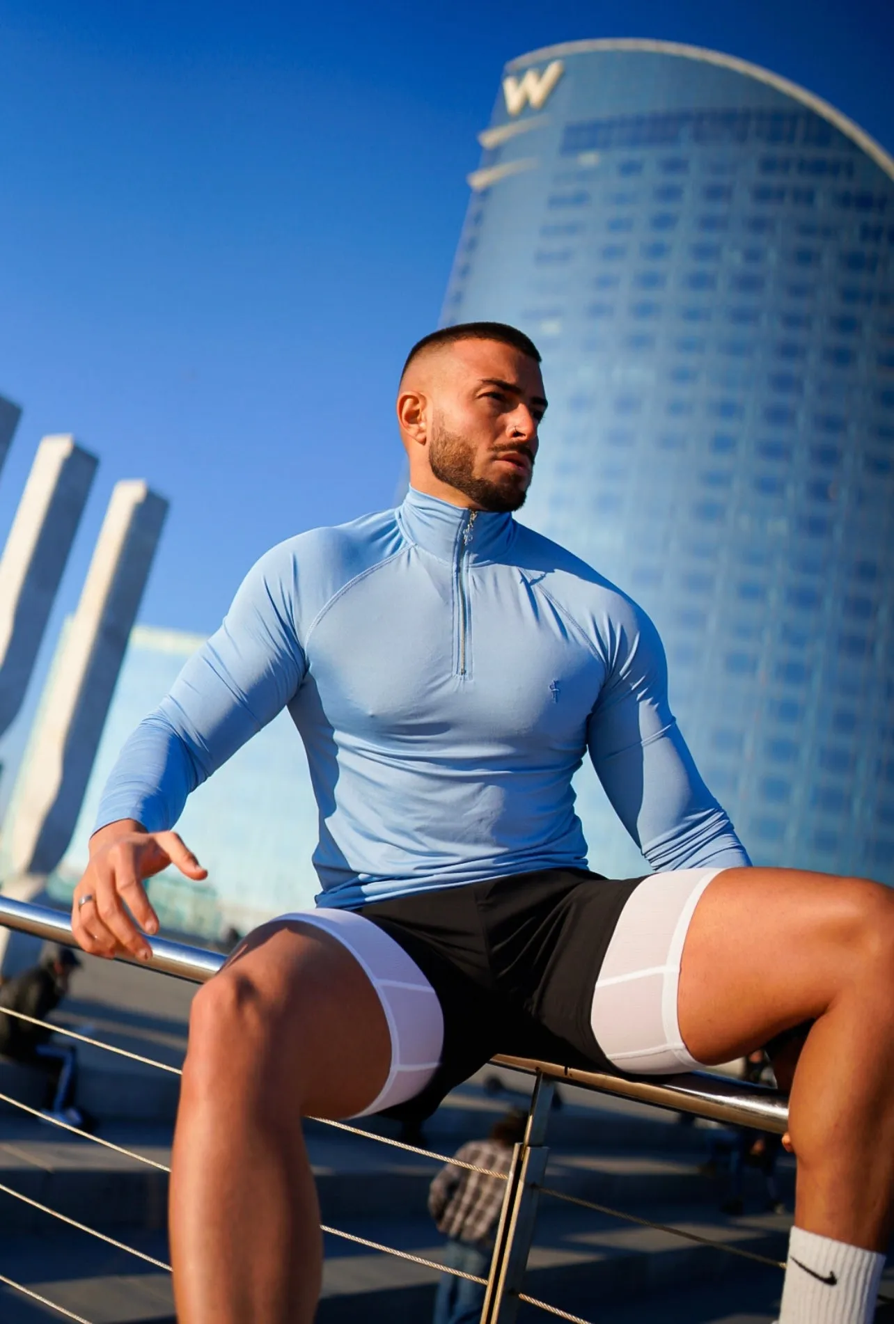 Father Sons Long Sleeve Light Blue Half Zip Gym Top - FSH735