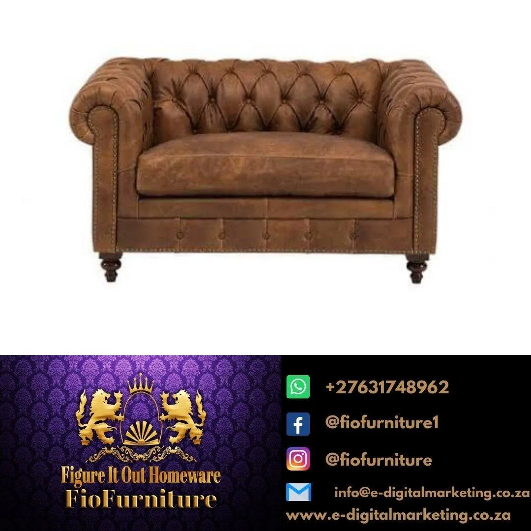 Fio Chesterfield Brown Euro Leather 1 Seater Sofa Couch
