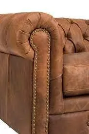 Fio Chesterfield Brown Euro Leather 1 Seater Sofa Couch