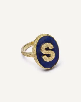 Florentine Finish Initial Ring with Labradorite