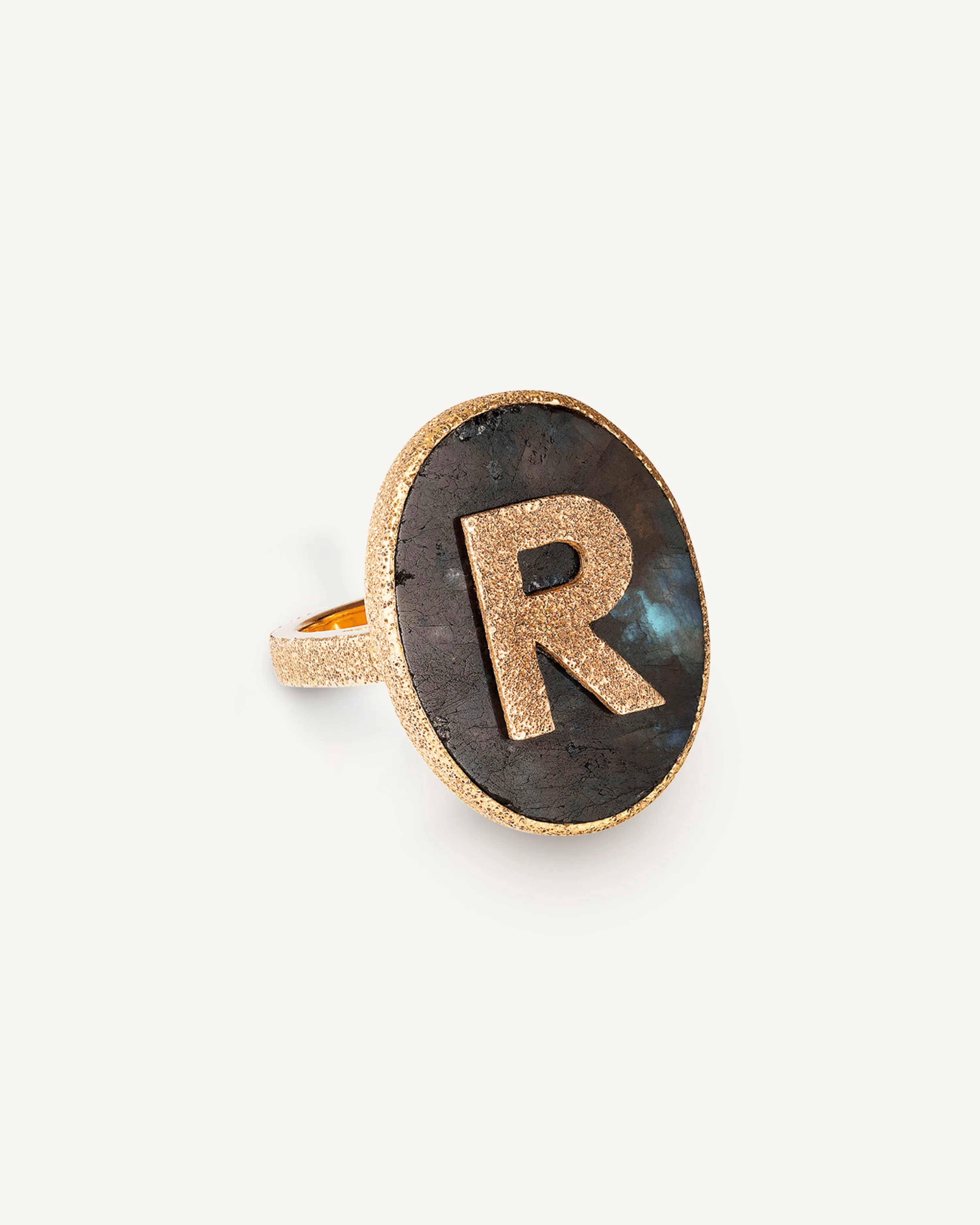 Florentine Finish Initial Ring with Labradorite