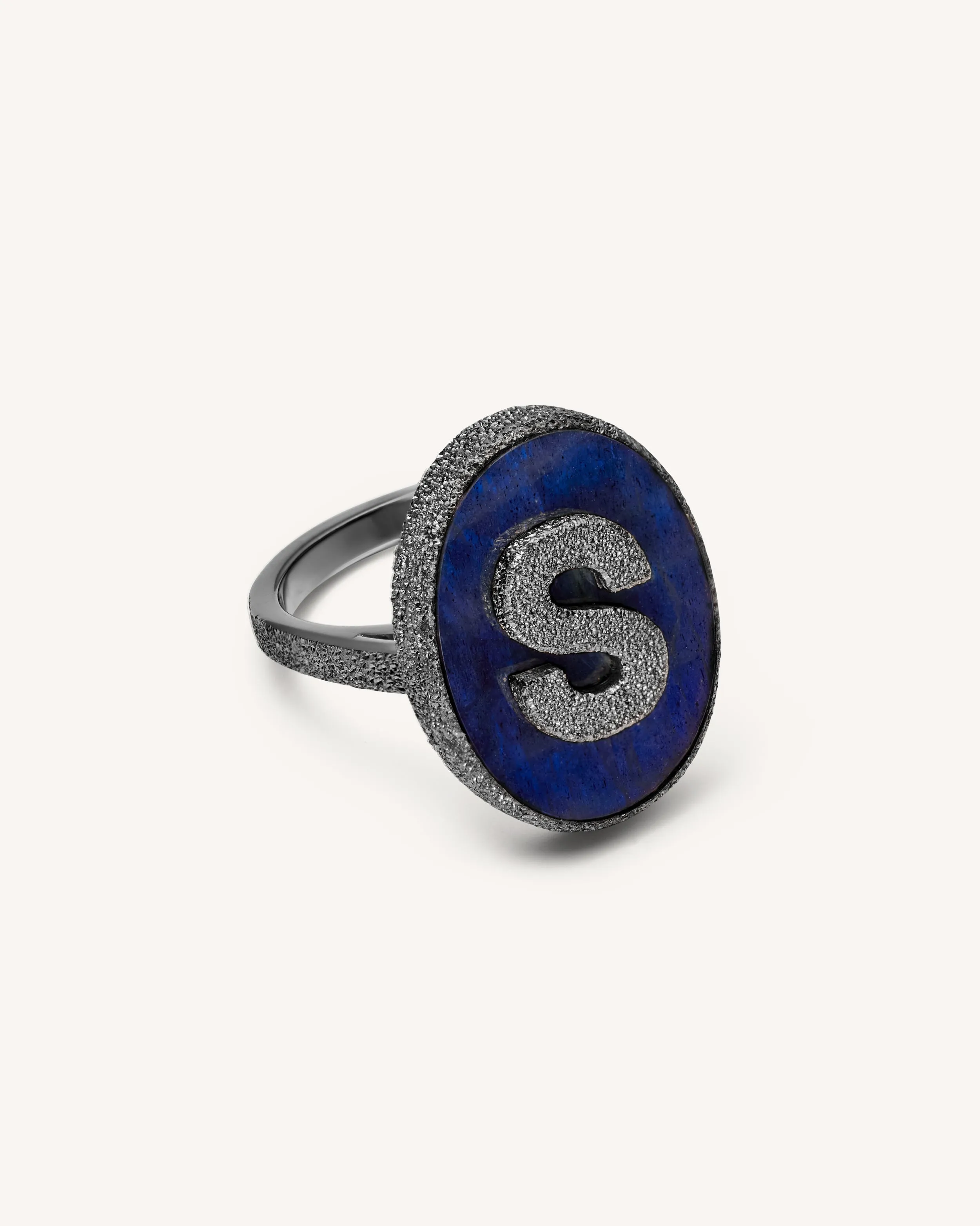 Florentine Finish Initial Ring with Labradorite