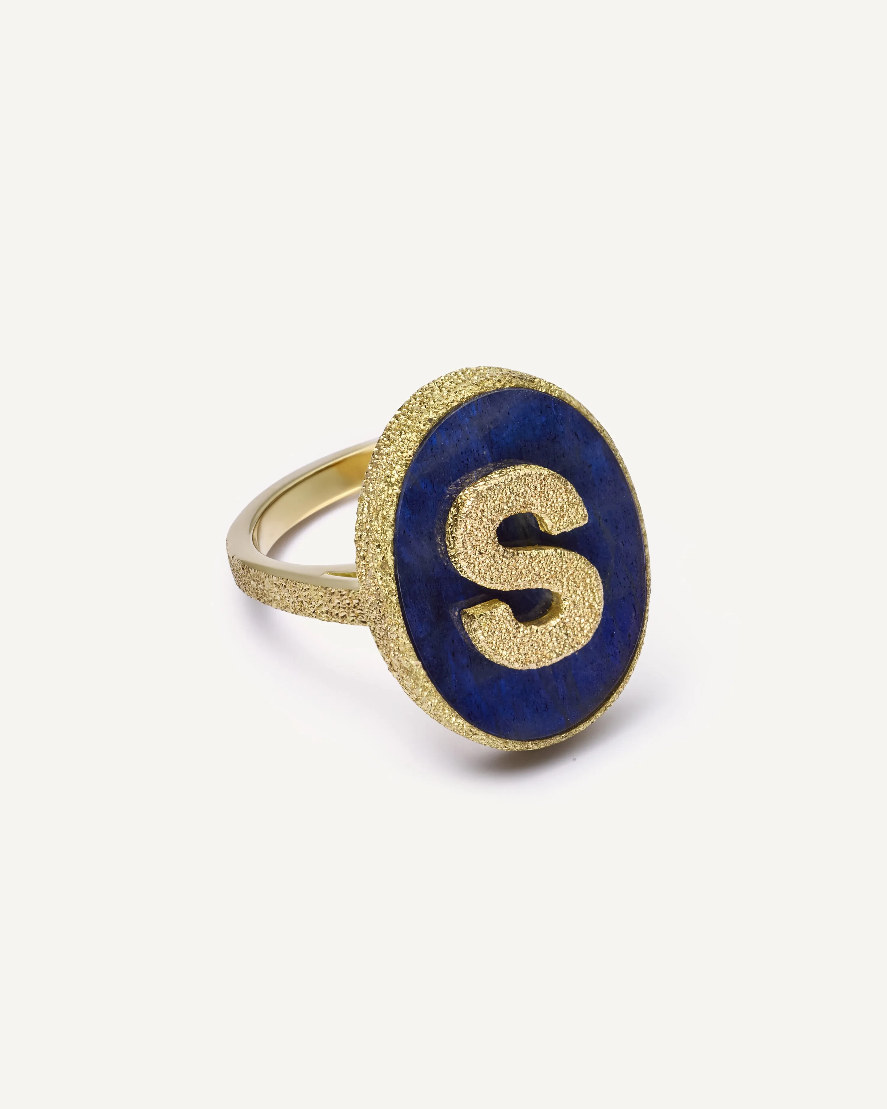 Florentine Finish Initial Ring with Labradorite
