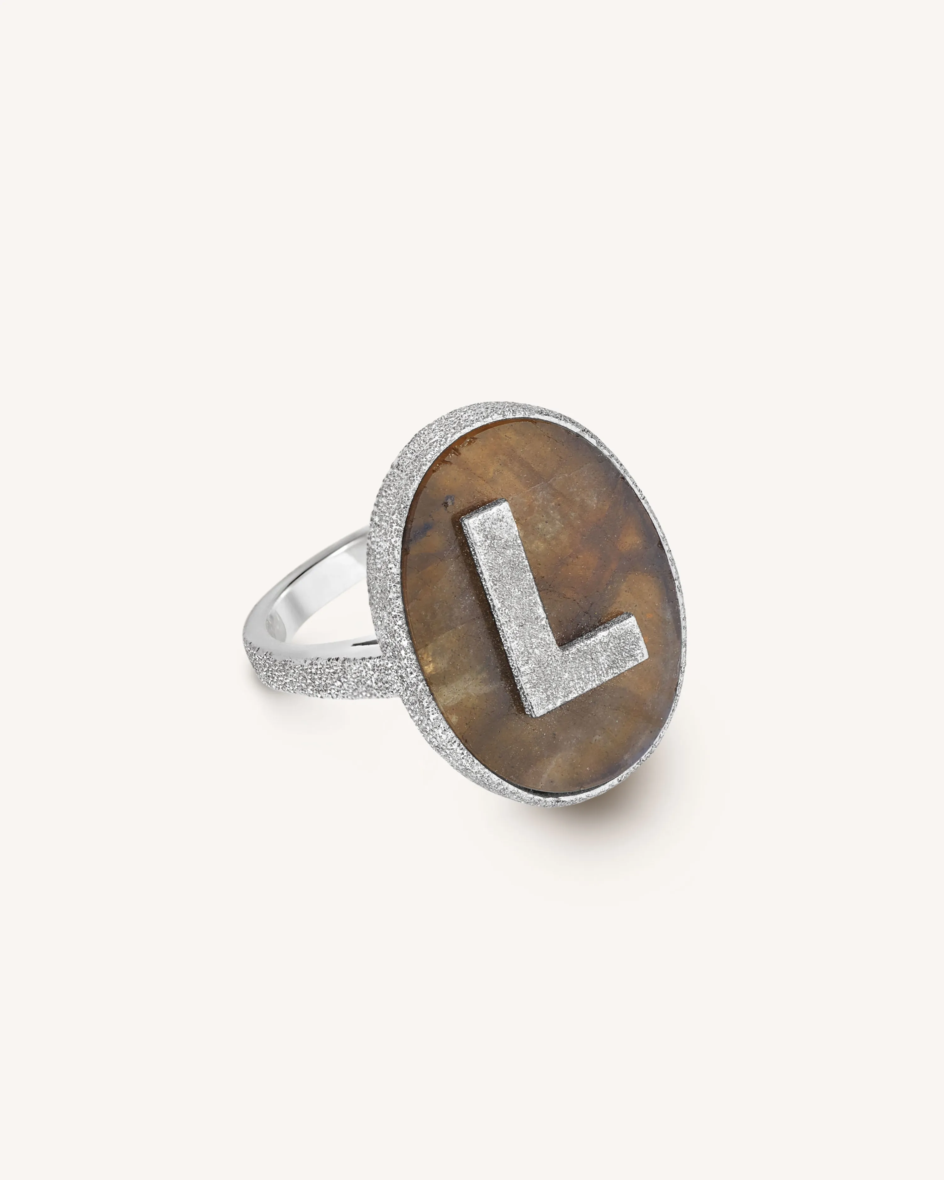 Florentine Finish Initial Ring with Labradorite