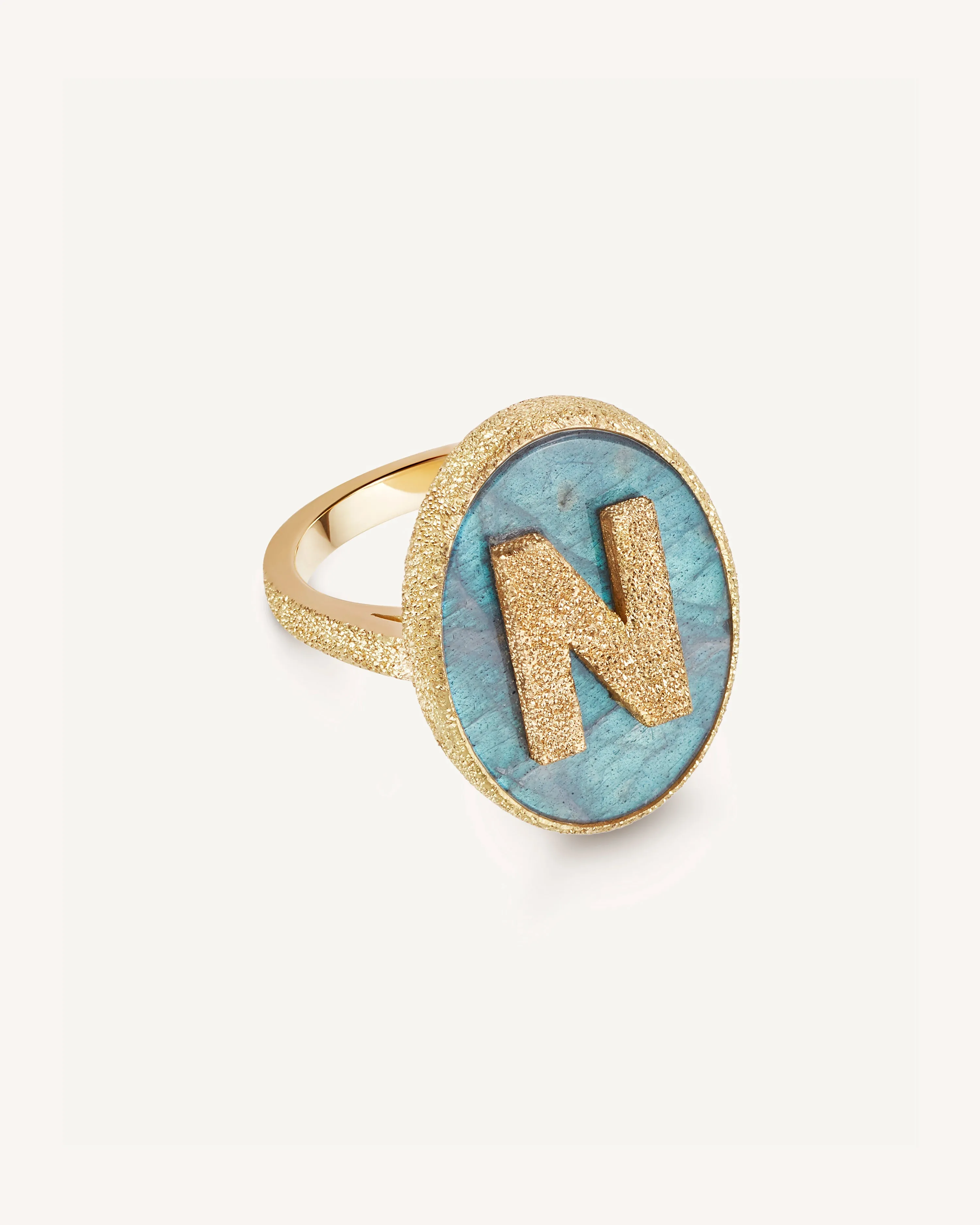 Florentine Finish Initial Ring with Labradorite