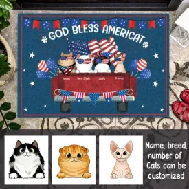 God Bless Americat Cat Personalized Doormat - Cat And Name can be customized