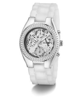 GUESS Ladies Clear Silver Tone Multi-function Watch