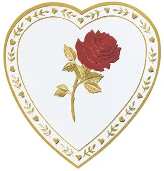 Heart box, white with red foil rose, 16 ounces