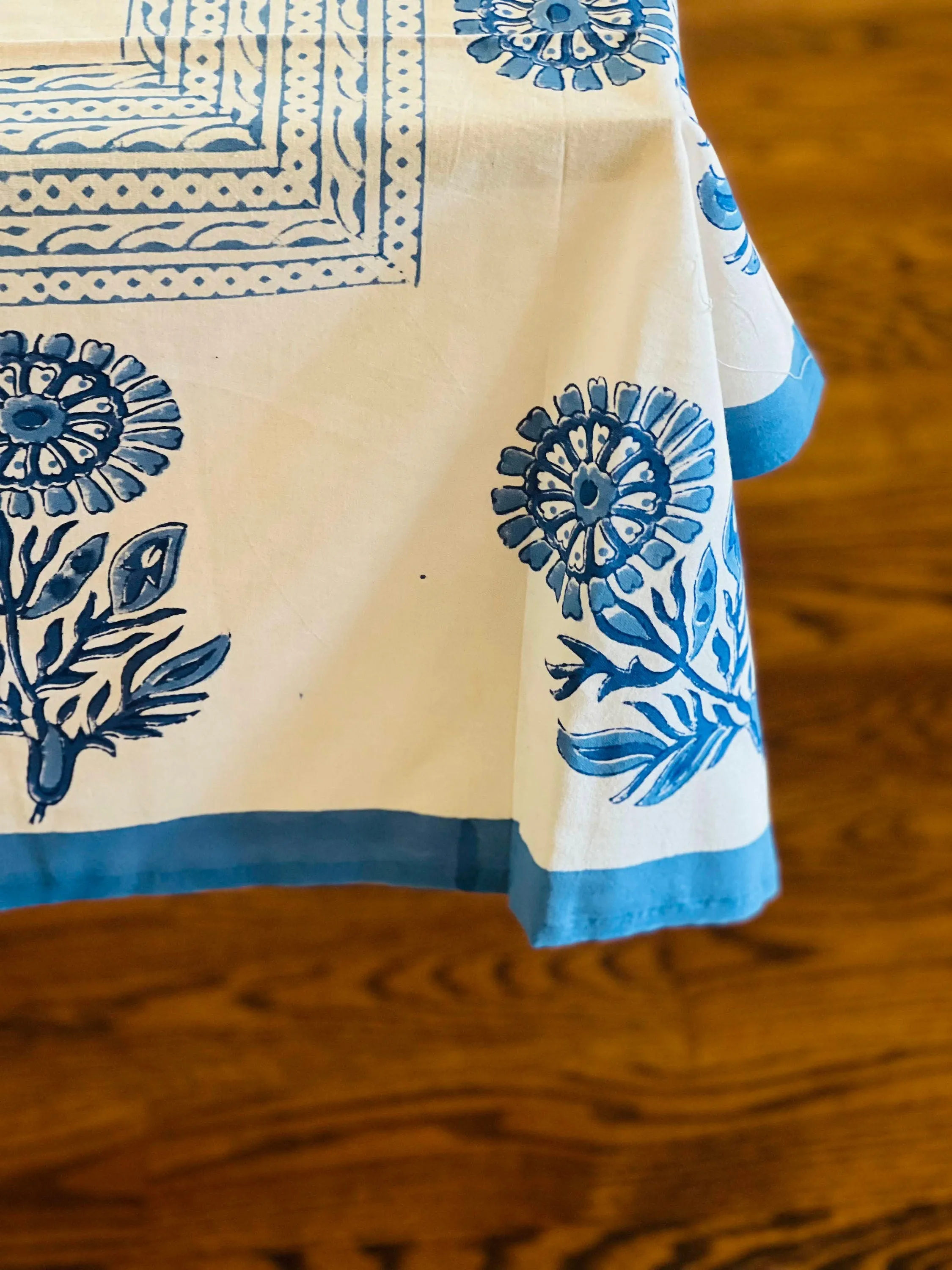 Indian Block Print Tablecloth, Blue Floral Cotton Table Cover, Tablecloth With Napkins Set, Blue Jaipur Print  Rectangle Table Cloth