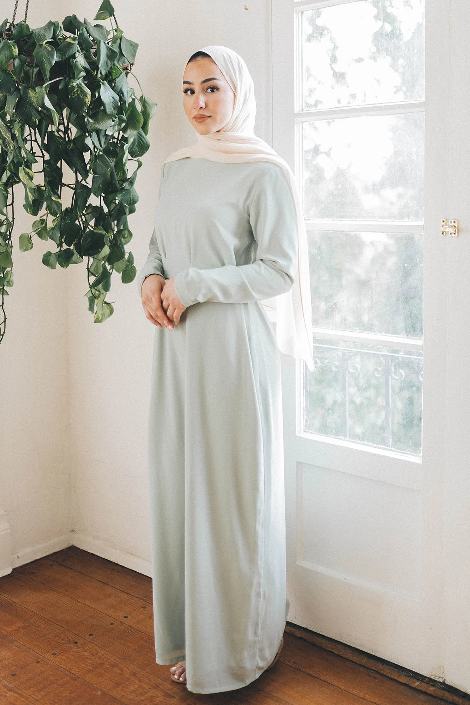 Irene Chiffon Sheath Dress- Light Sage