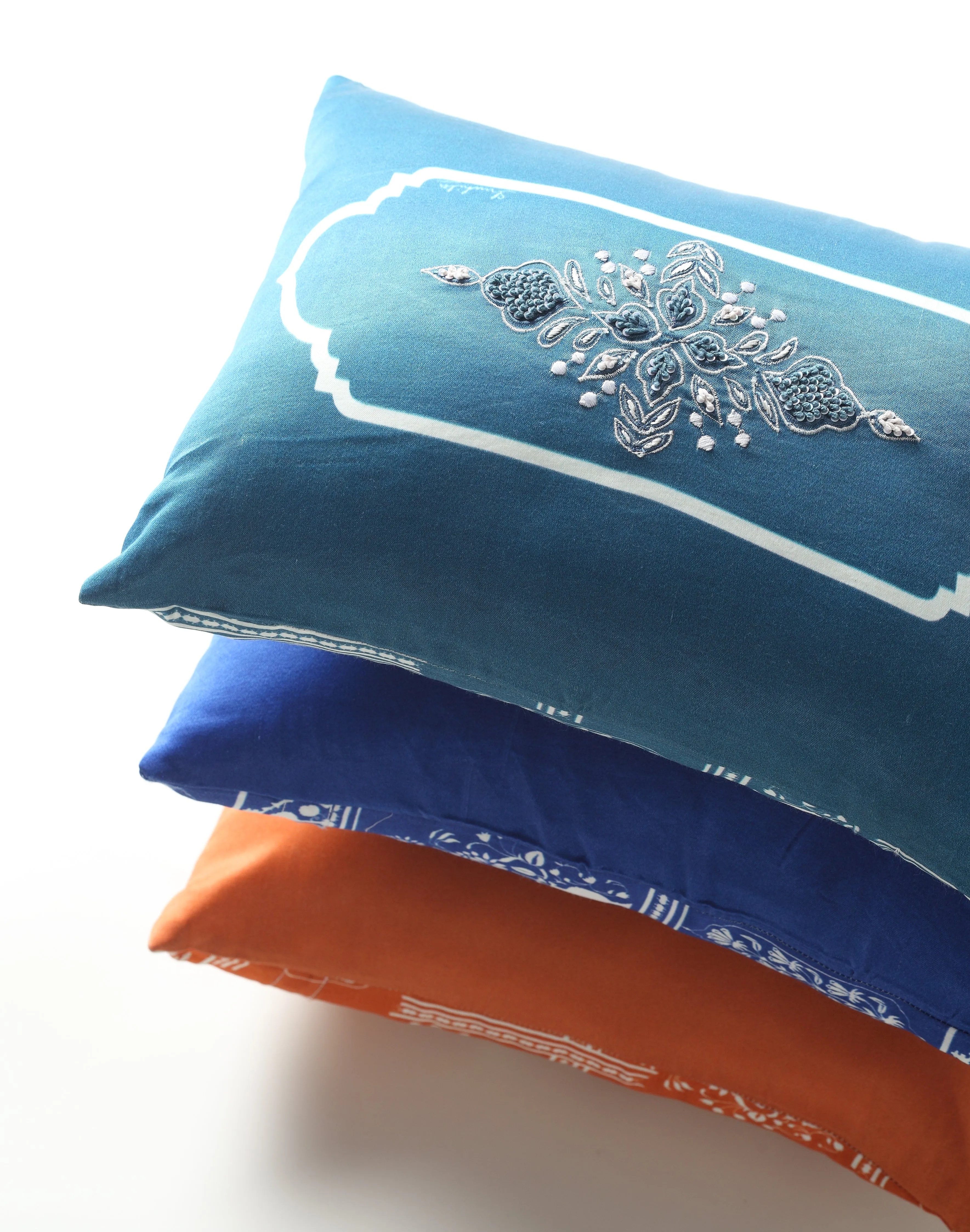 Jharoka Accent Embroidered Rectangular Cushion DEEP JADE