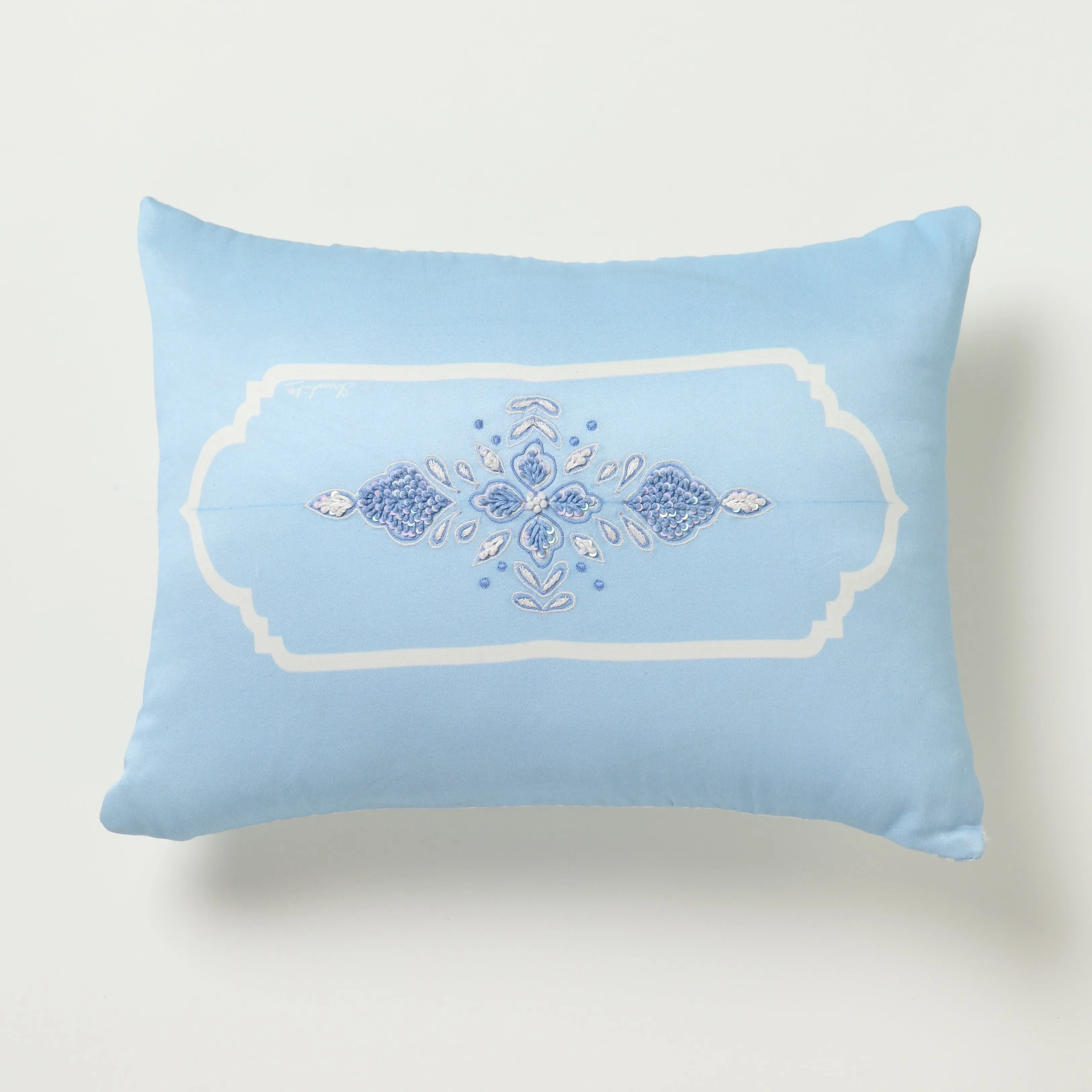 Jharoka Accent Embroidered Rectangular Cushion DEEP JADE