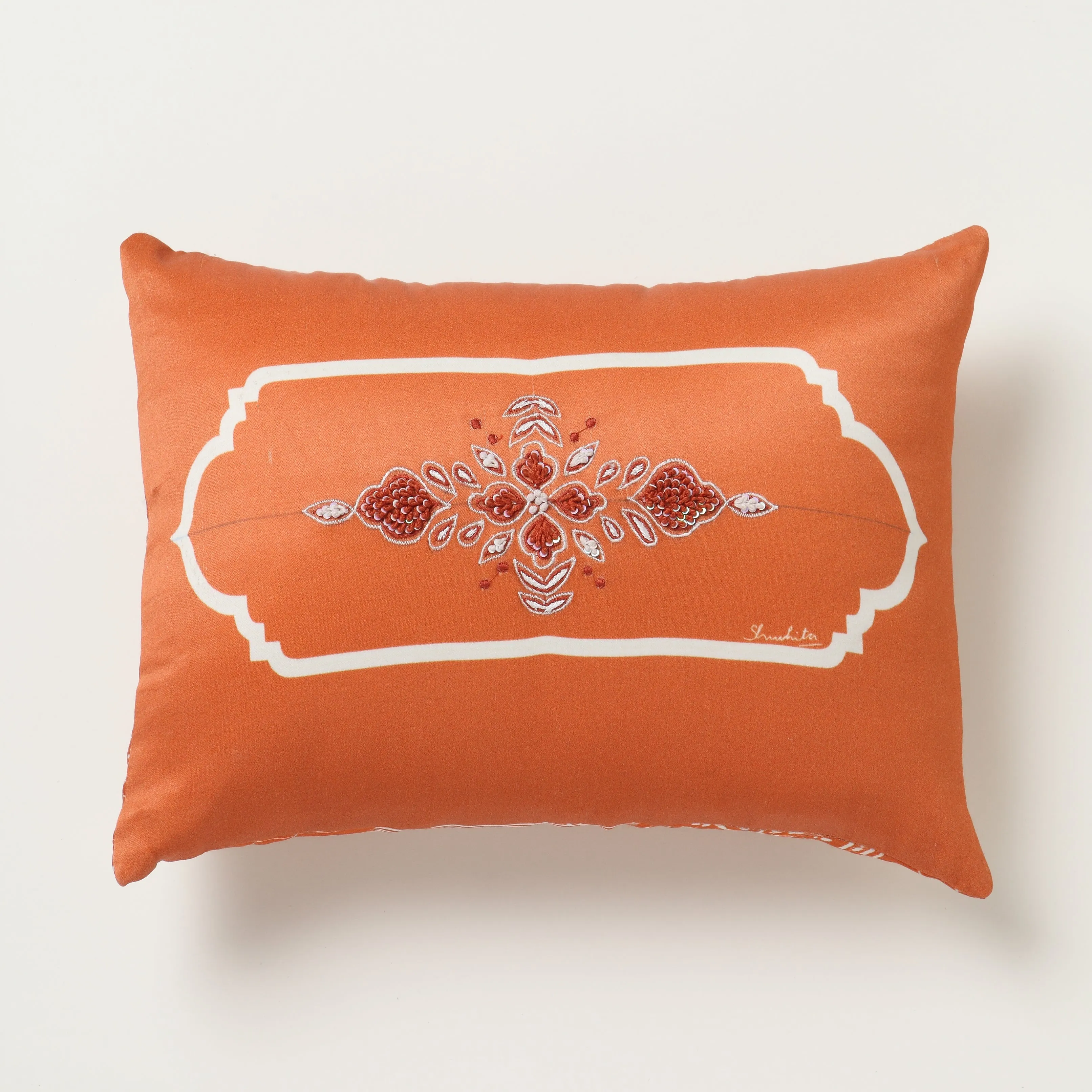 Jharoka Accent Embroidered Rectangular Cushion DEEP JADE