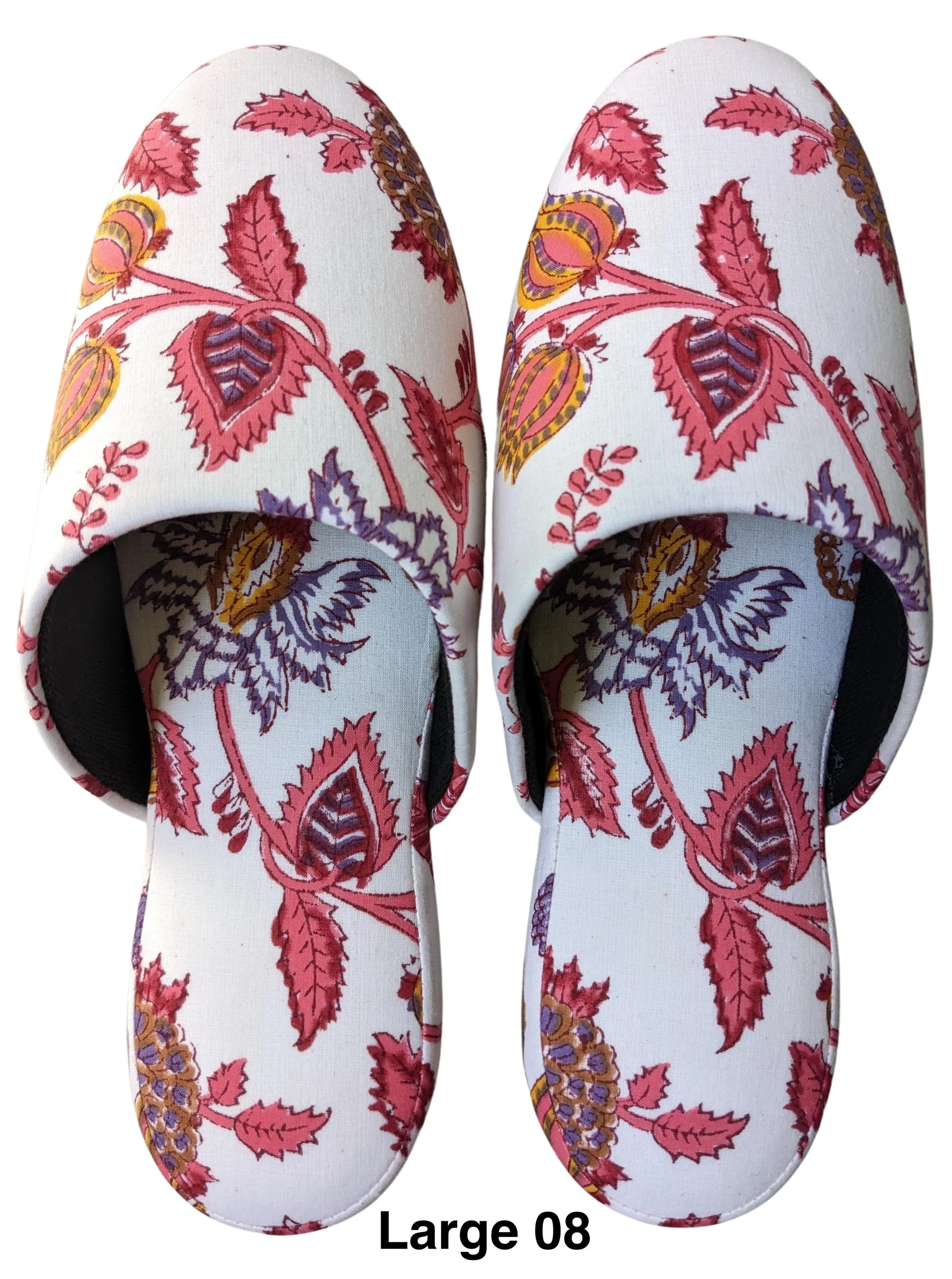 Large Block Printing Flowers Mix Slippers [Black wool felt soles] LF2205 [Size Large] HanaSHI