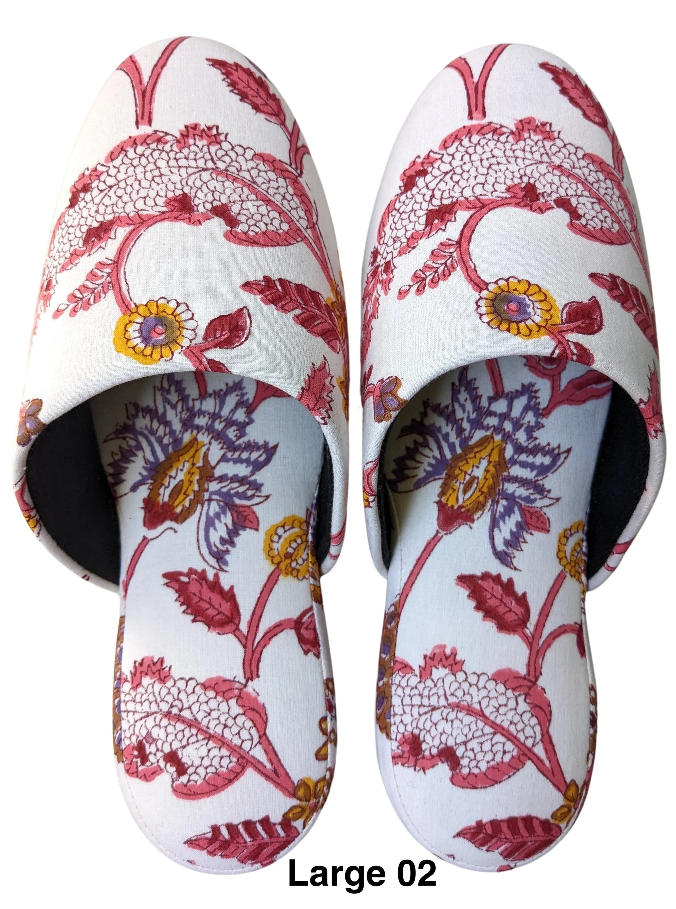 Large Block Printing Flowers Mix Slippers [Black wool felt soles] LF2205 [Size Large] HanaSHI