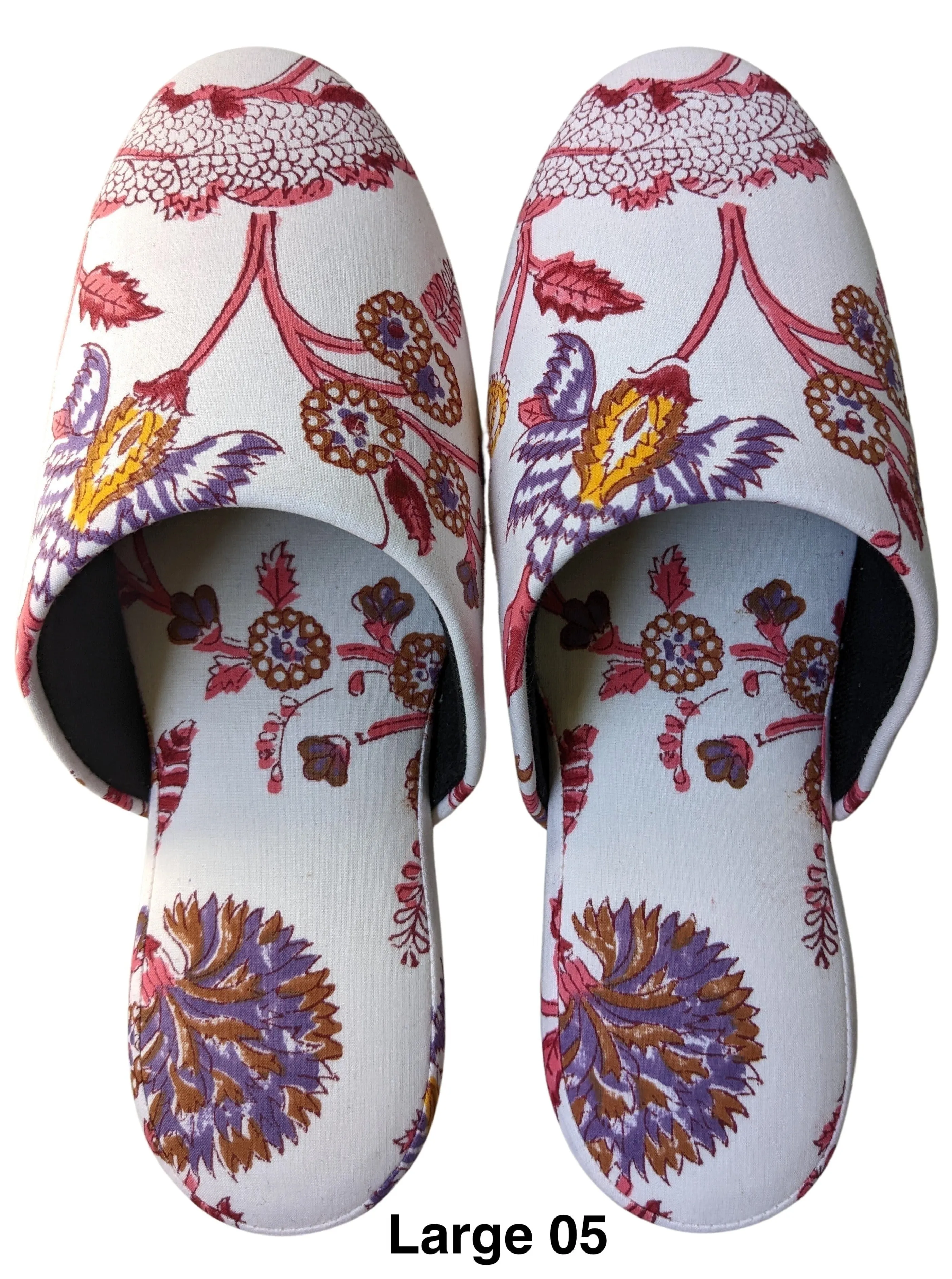 Large Block Printing Flowers Mix Slippers [Black wool felt soles] LF2205 [Size Large] HanaSHI