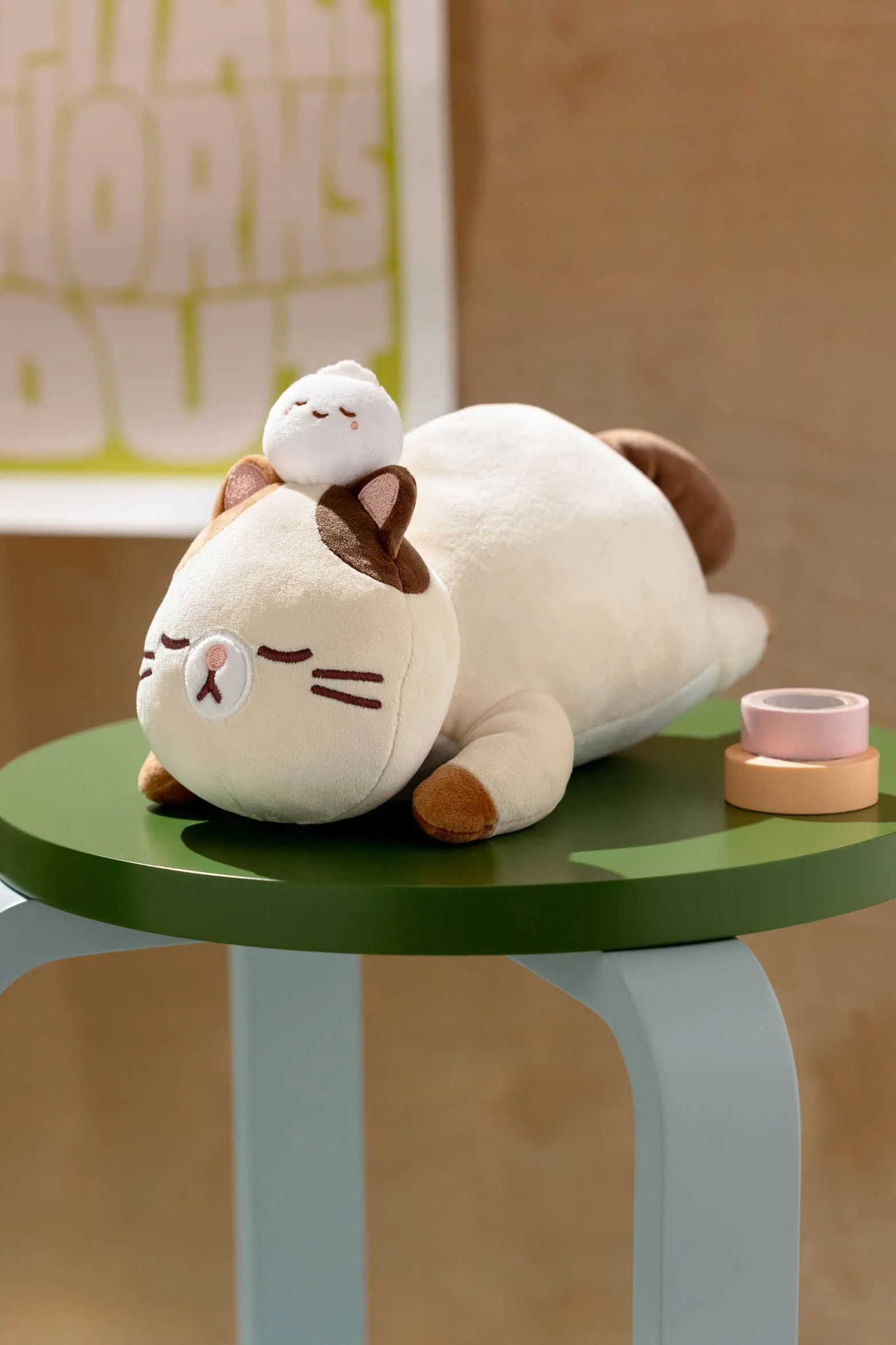Laying Fat Siamese Cat Midi Mochi Plush