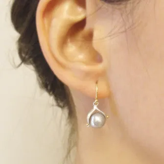 <!--ER595gold-->pearl double leaf earrings 14k
