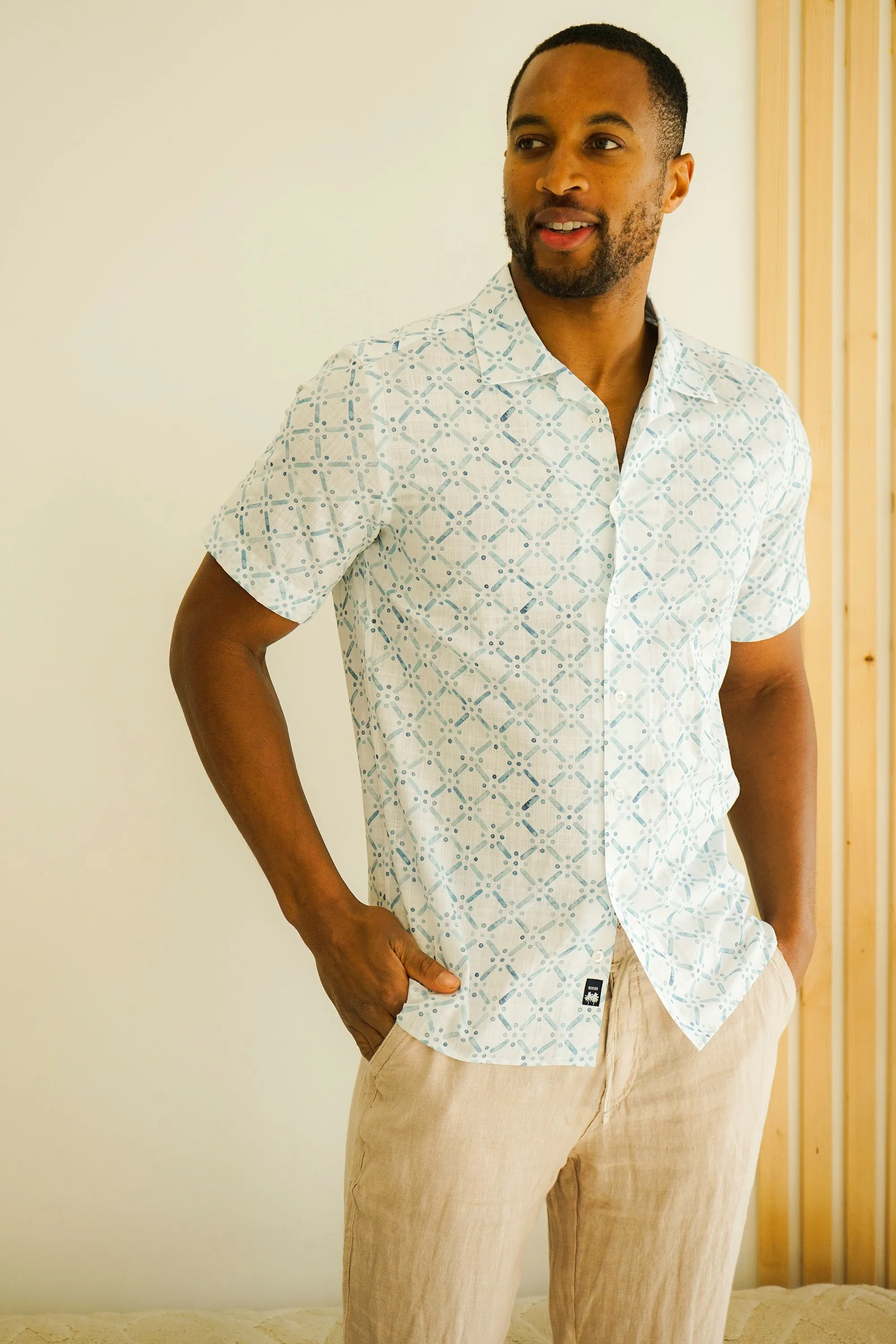 Malibu Blue Stencil Button Up