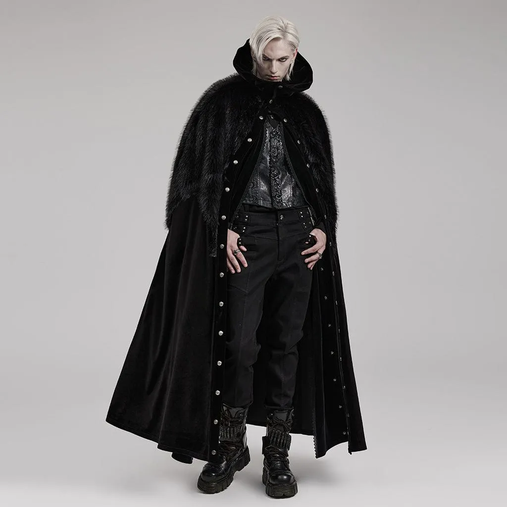 Men's Gothic Stand Collar Irregular Plush Splicing Cloak