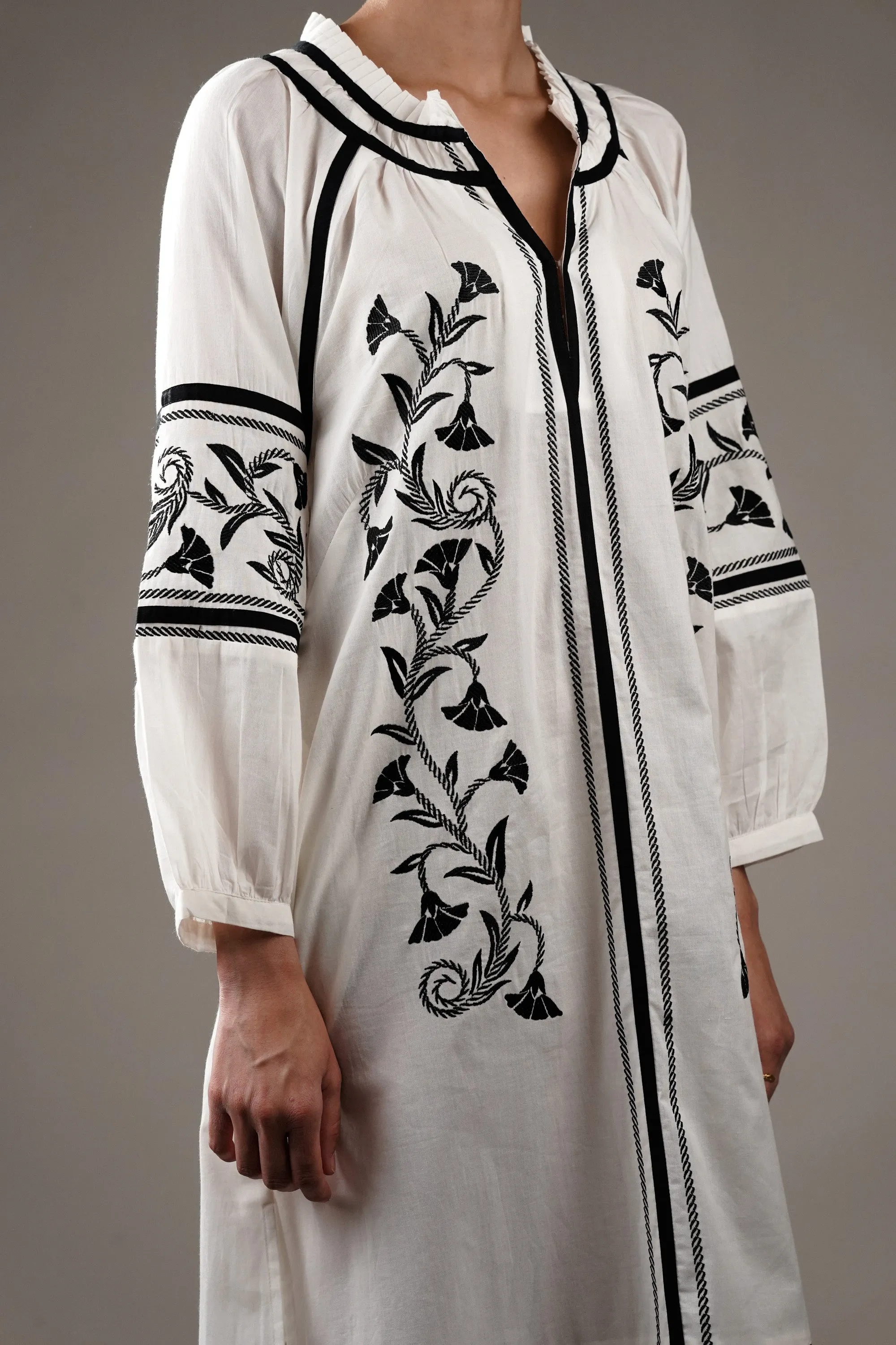 Off-White Embroidered Cotton Dress