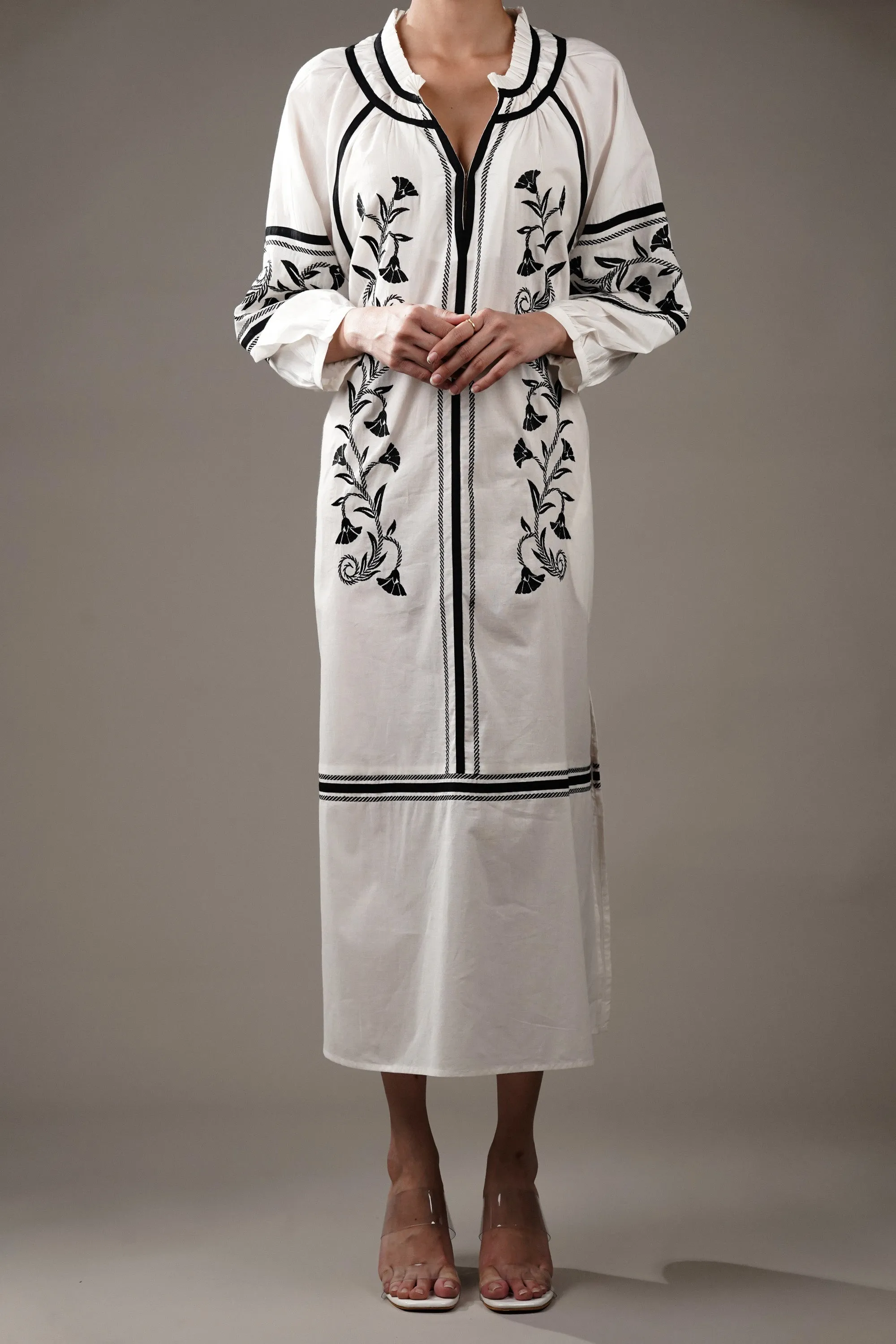 Off-White Embroidered Cotton Dress