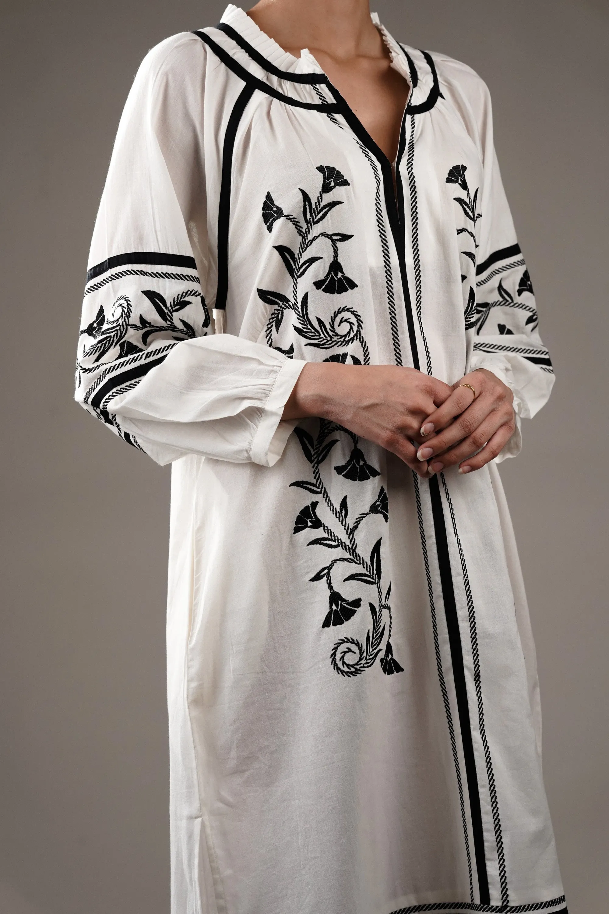 Off-White Embroidered Cotton Dress