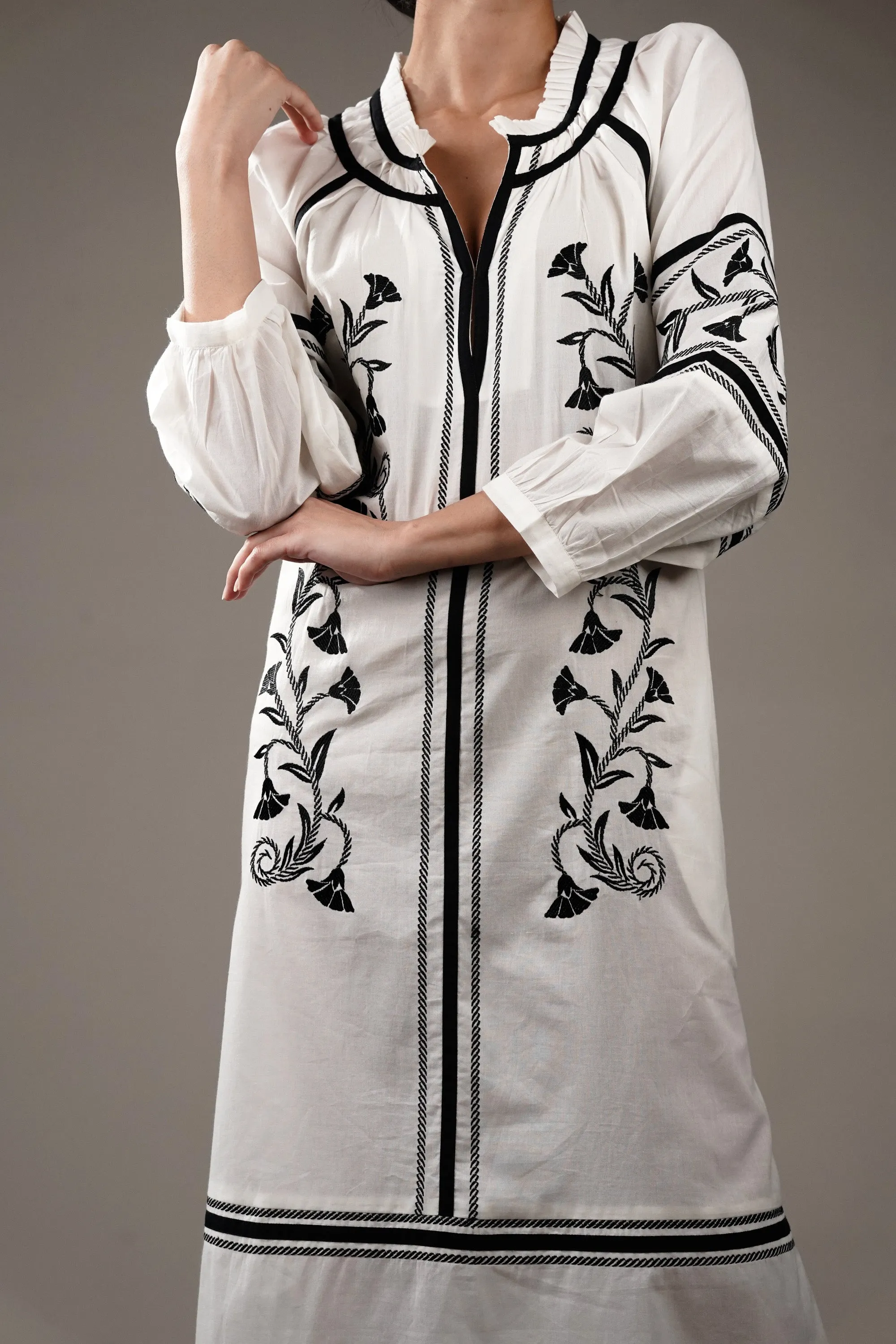 Off-White Embroidered Cotton Dress