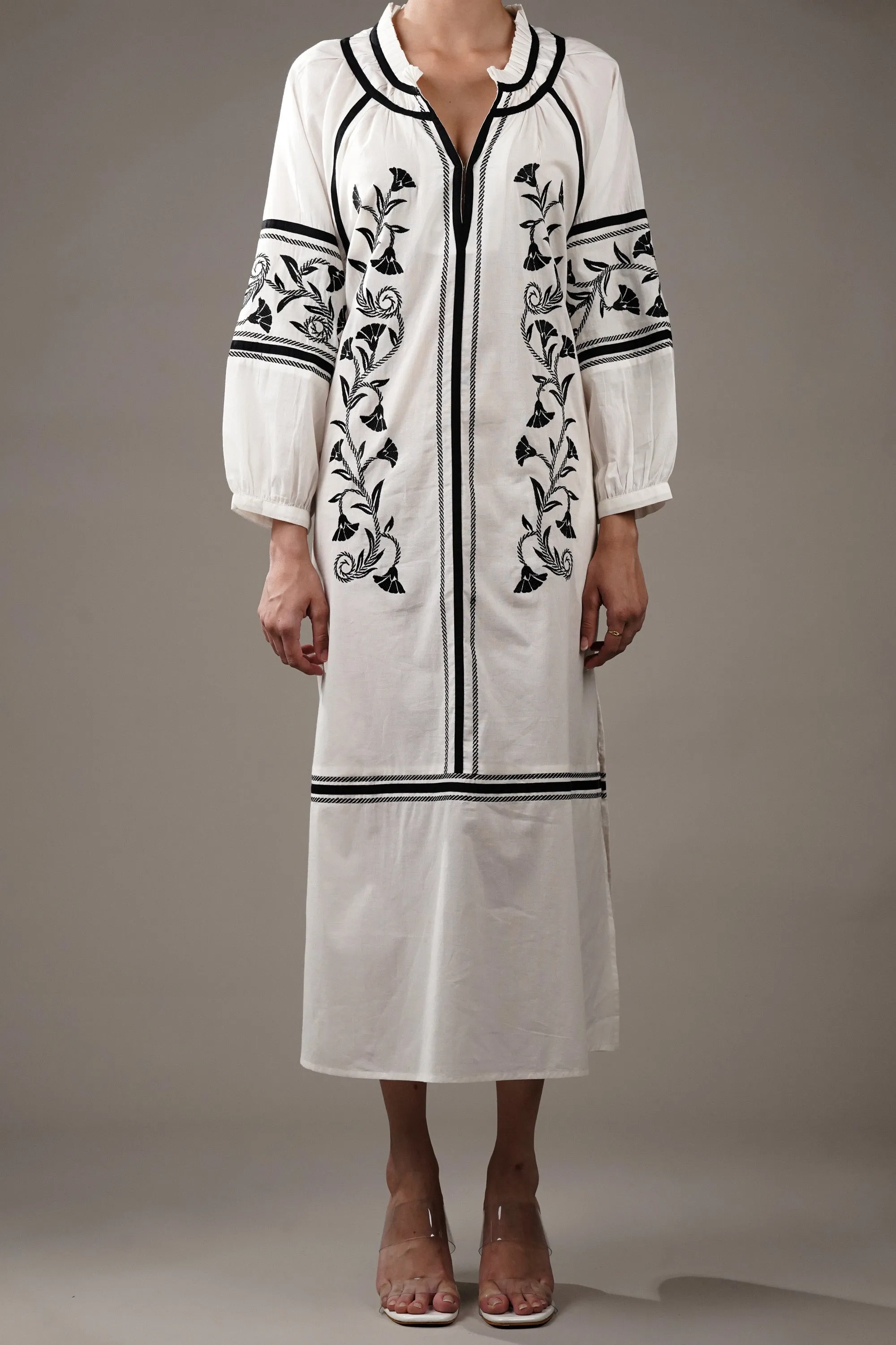 Off-White Embroidered Cotton Dress