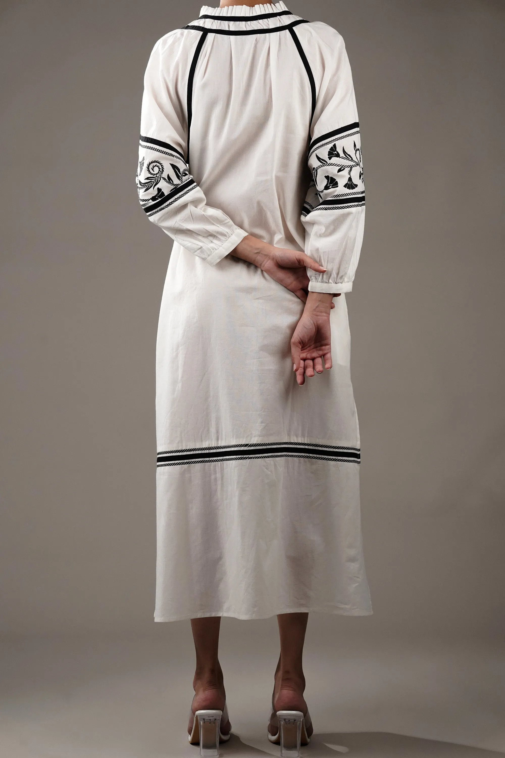 Off-White Embroidered Cotton Dress