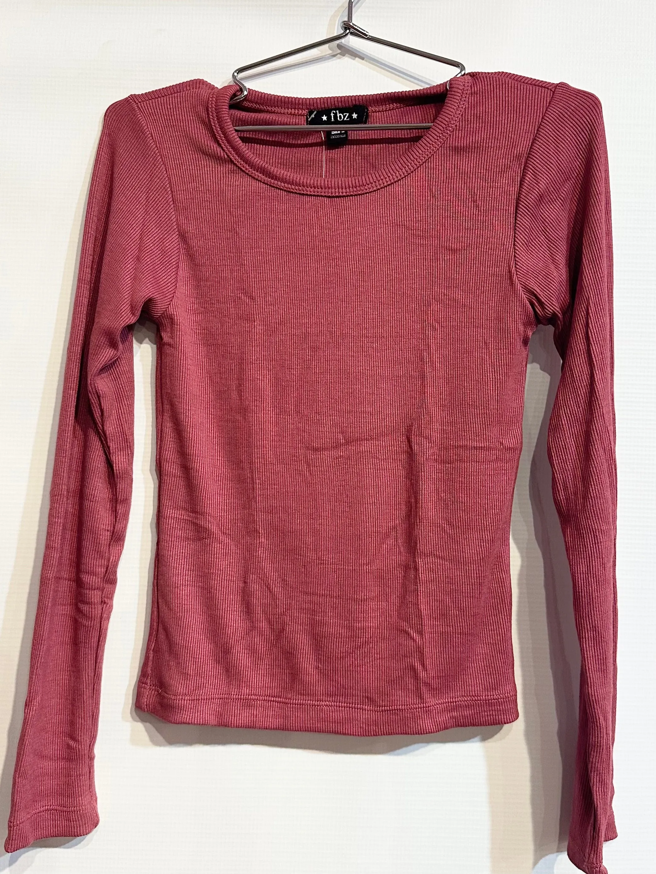 Pink Ribbed Long Sleeve Top