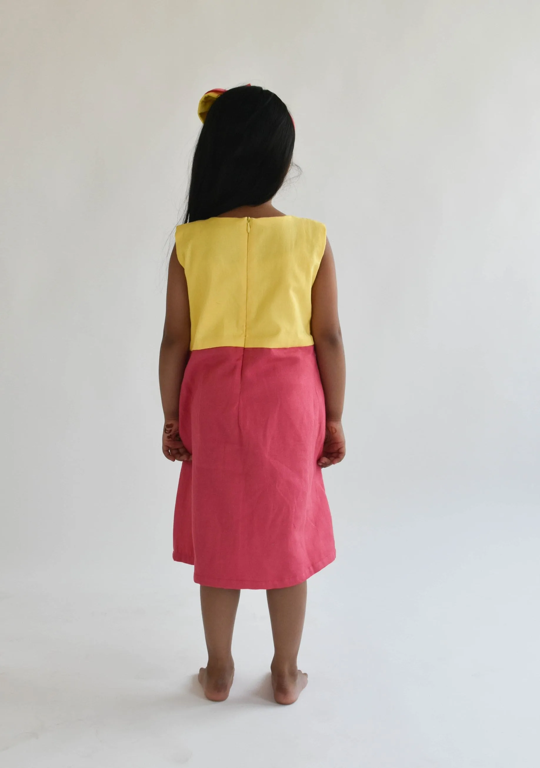 Pre Order:  Yellow and Pink Linen Dress