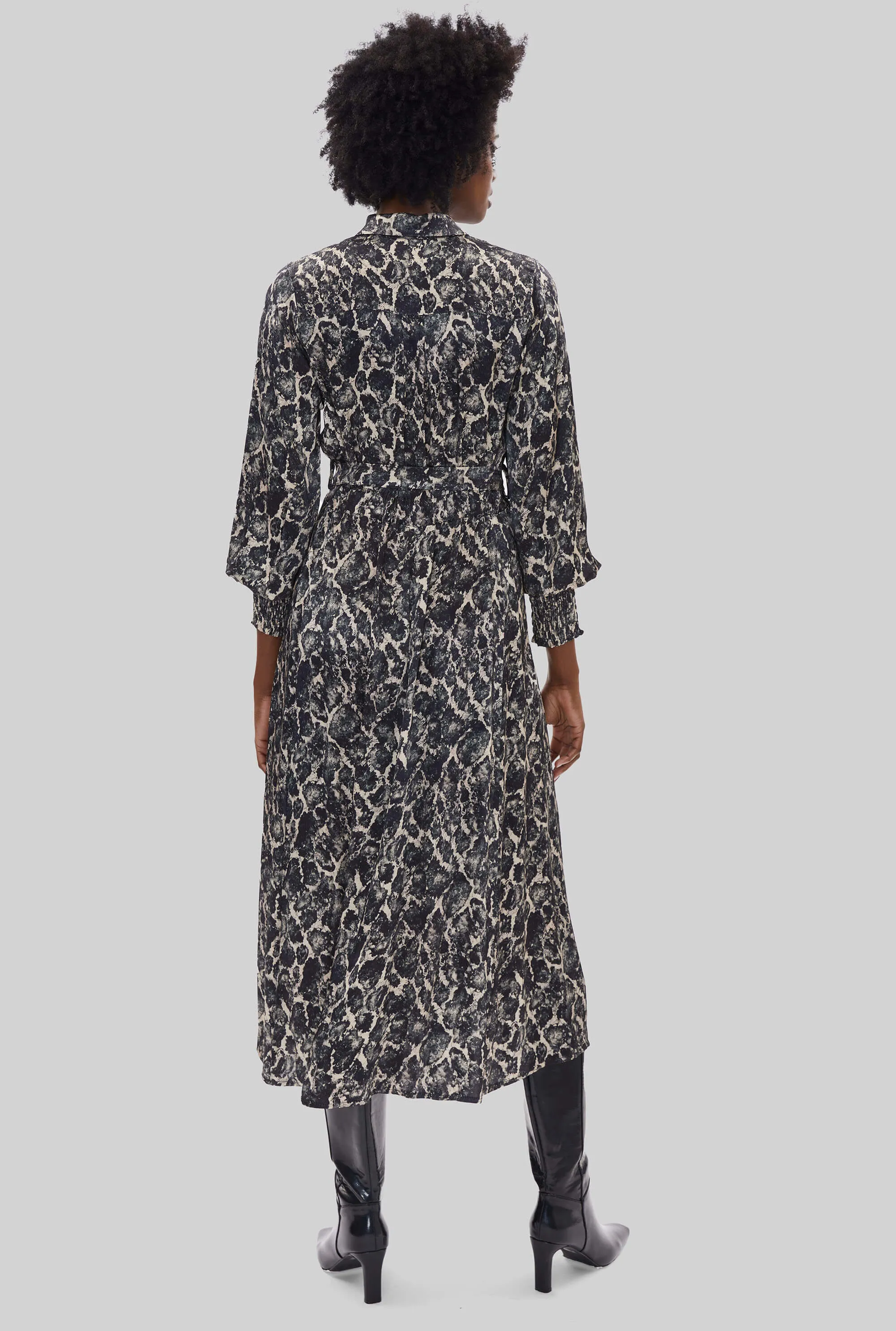 Printed Belted Midi Dress