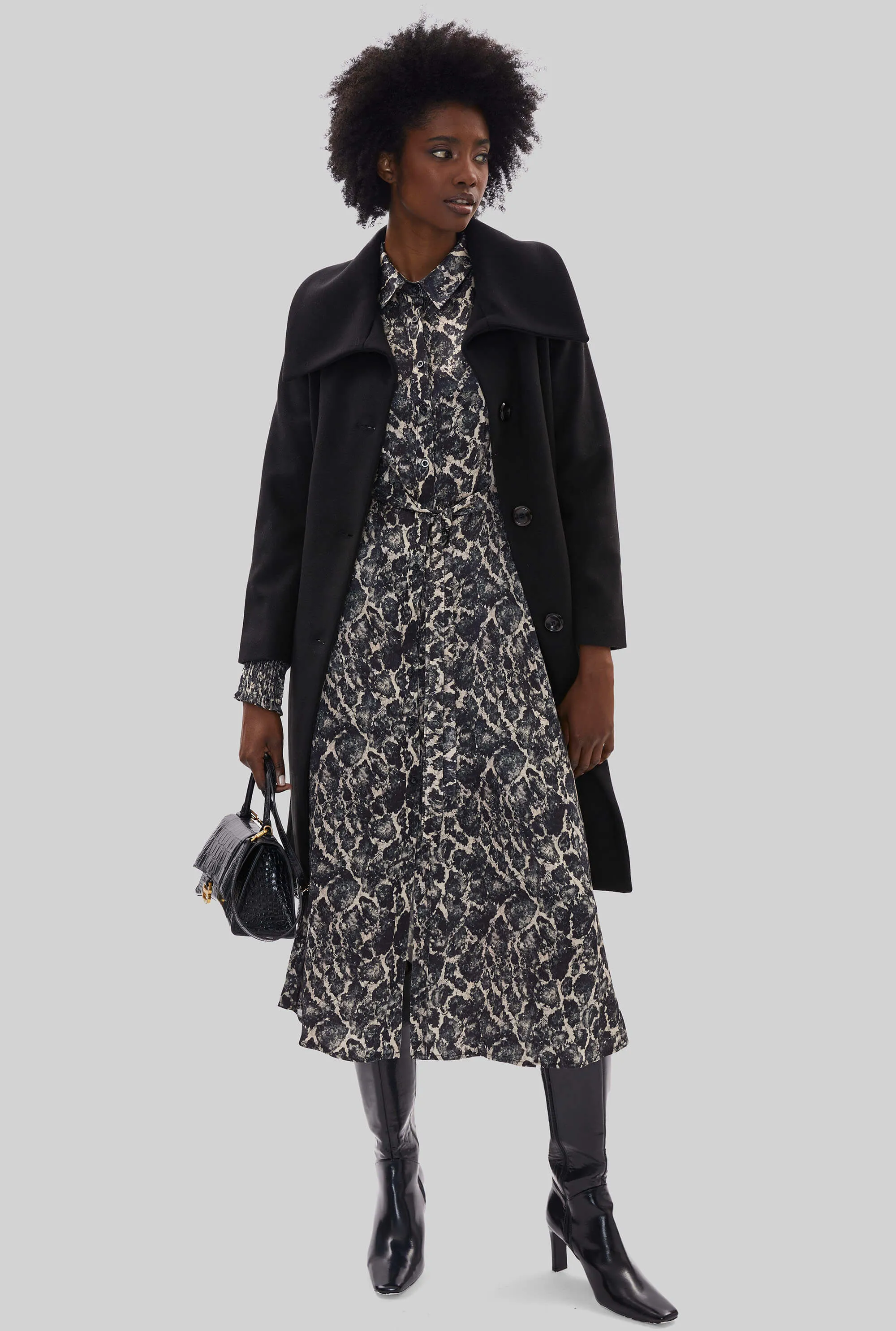 Printed Belted Midi Dress
