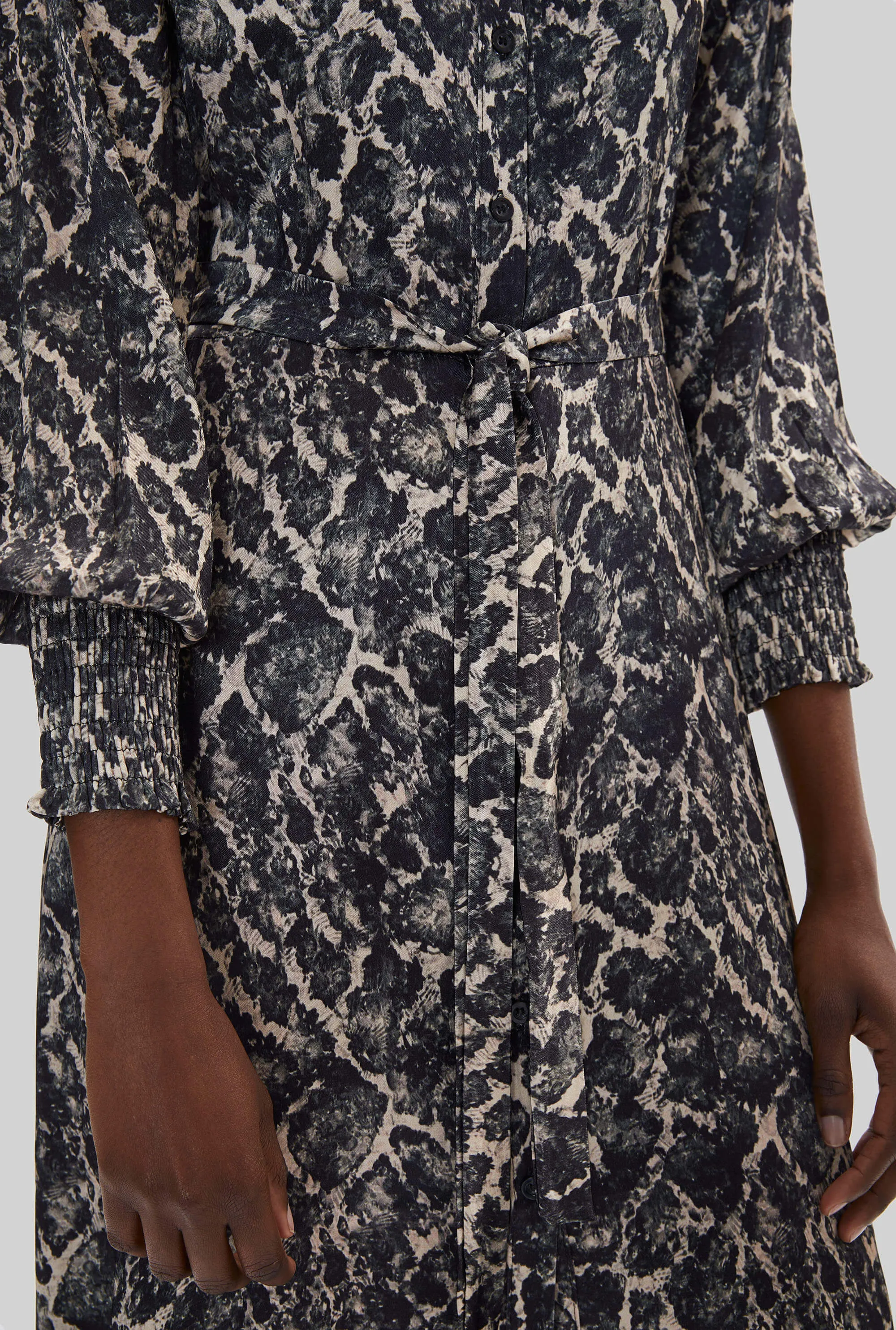 Printed Belted Midi Dress
