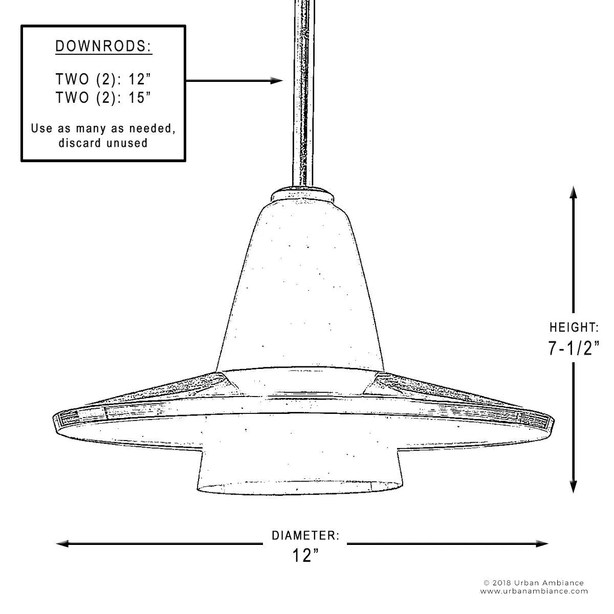 UHP2430 Contemporary Pendant Light, 7.5"H x 12"W, Brushed Nickel Finish, Honolulu Collection