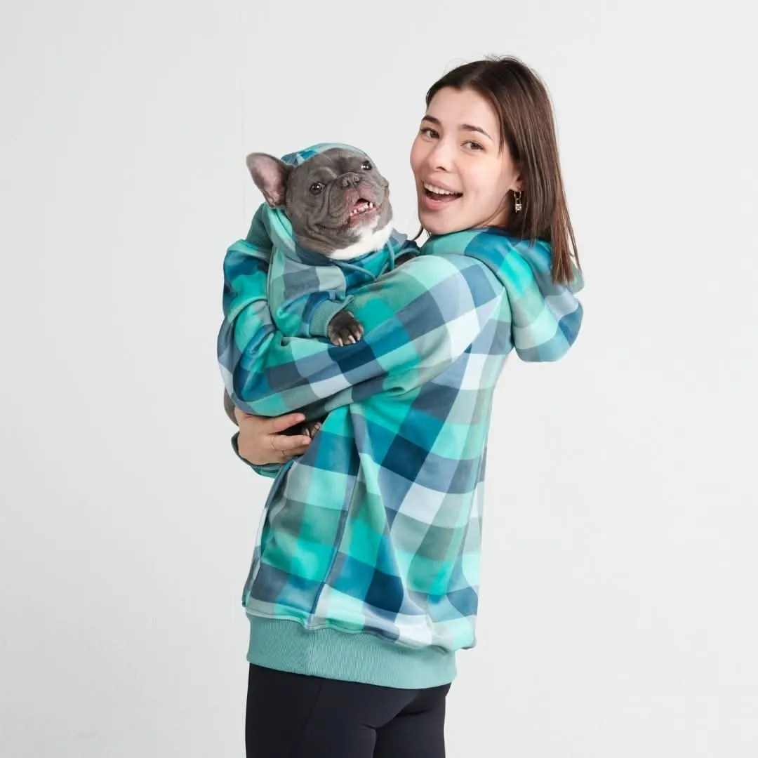 Velvet Dog Hoodie - Turquoise Checkered
