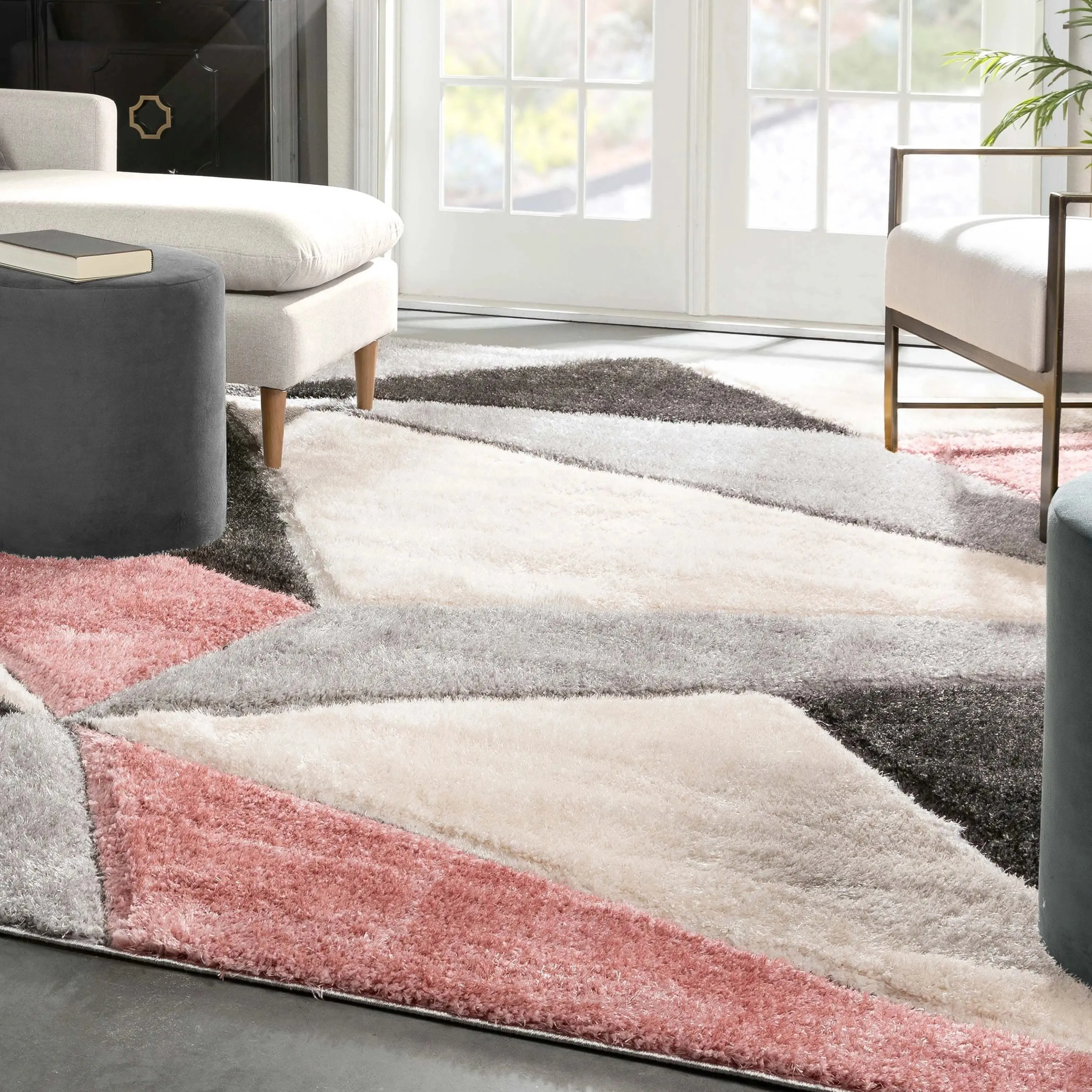 Venice Blush Modern Geometric 3D Textured Shag Rug